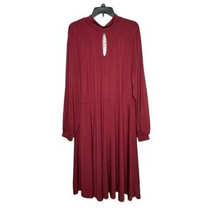 Eloquii Women's V Neckline Tie Flare Skirt Burgundy Knee Length Dress Size 20